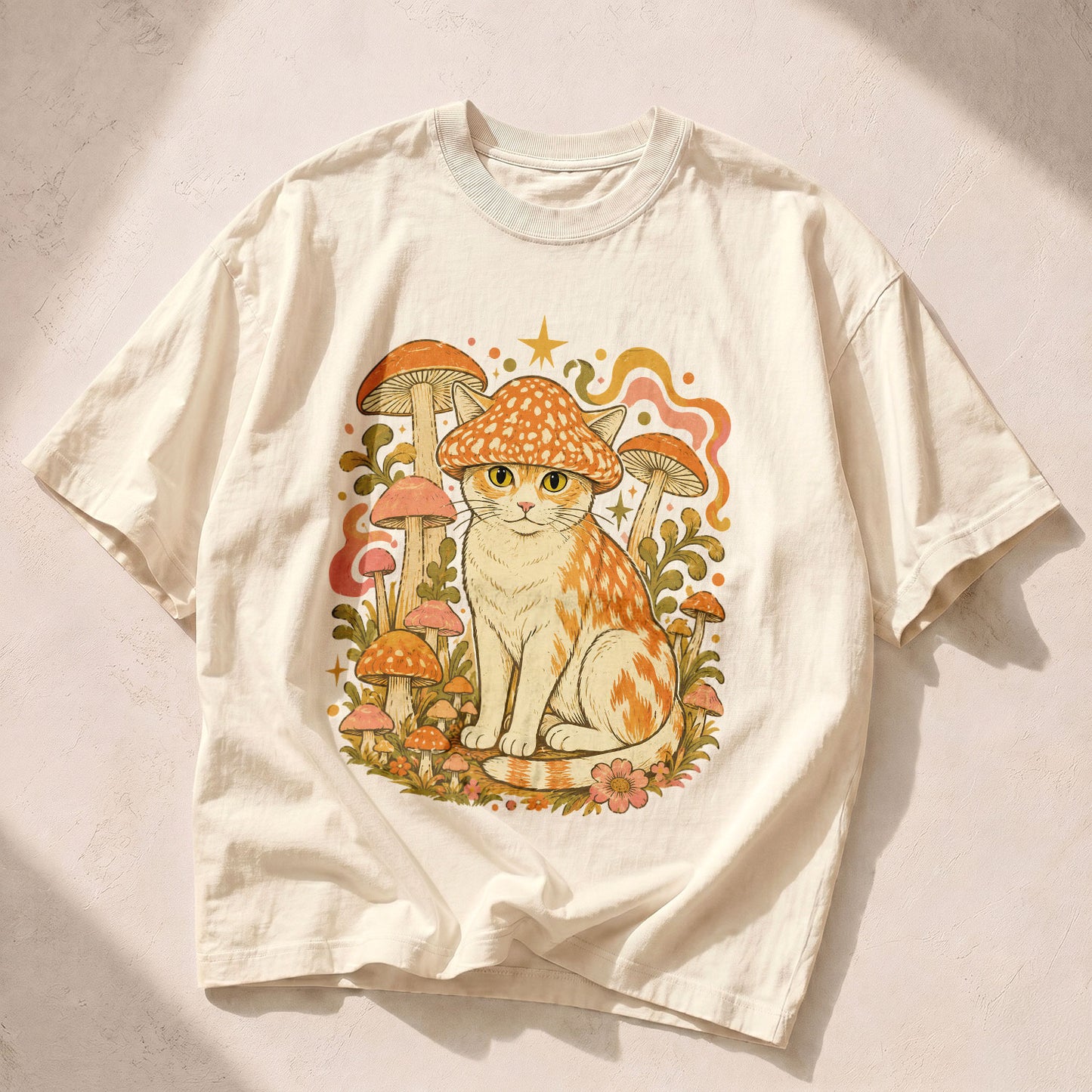 Mushroom Hat Cat Mushroom Nature Women's Groovy Tee