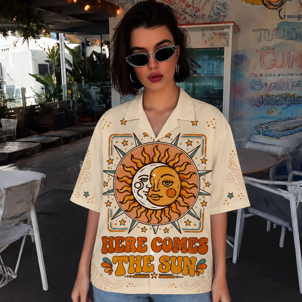 Here Comes The Sun Sun & Moon Women's 3D Hawaiian Shirt