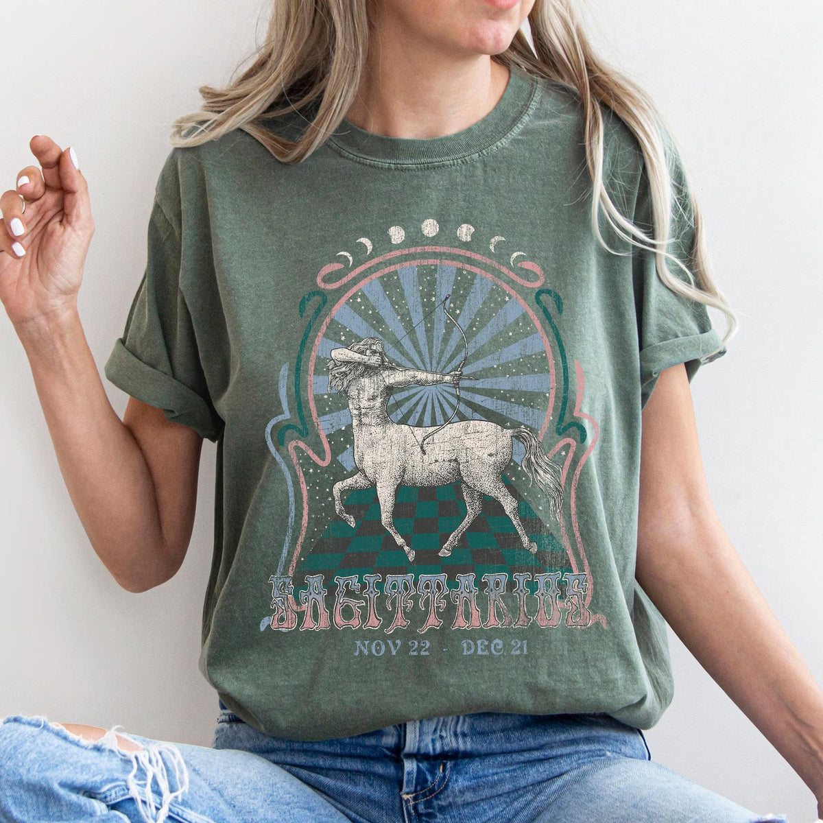 Sagittarius zodiac Comfort Colors tee - Moss