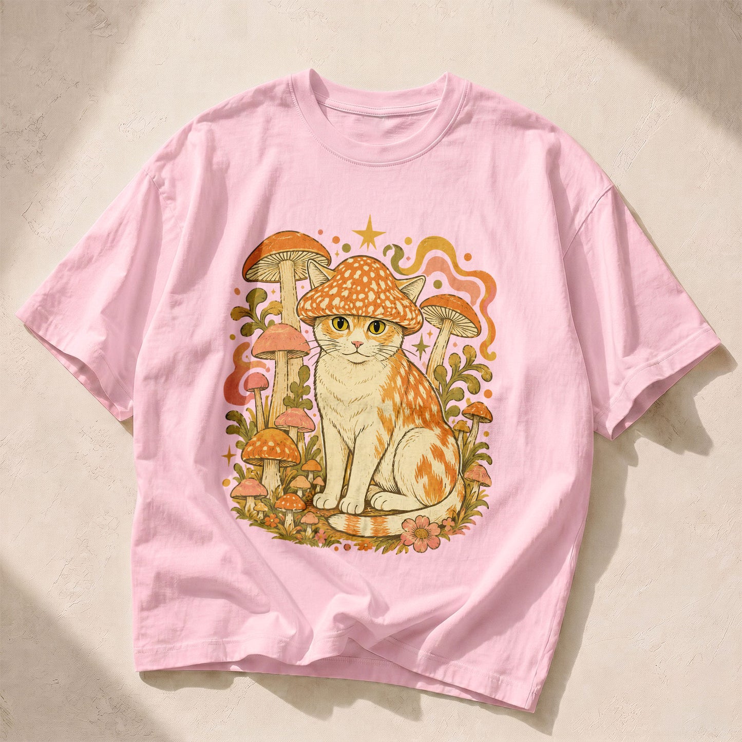 Mushroom Hat Cat Mushroom Nature Women's Groovy Tee