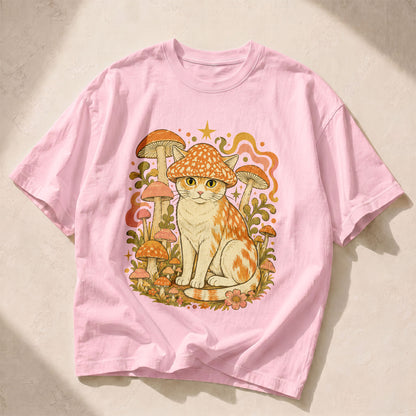Mushroom Hat Cat Mushroom Nature Women's Groovy Tee