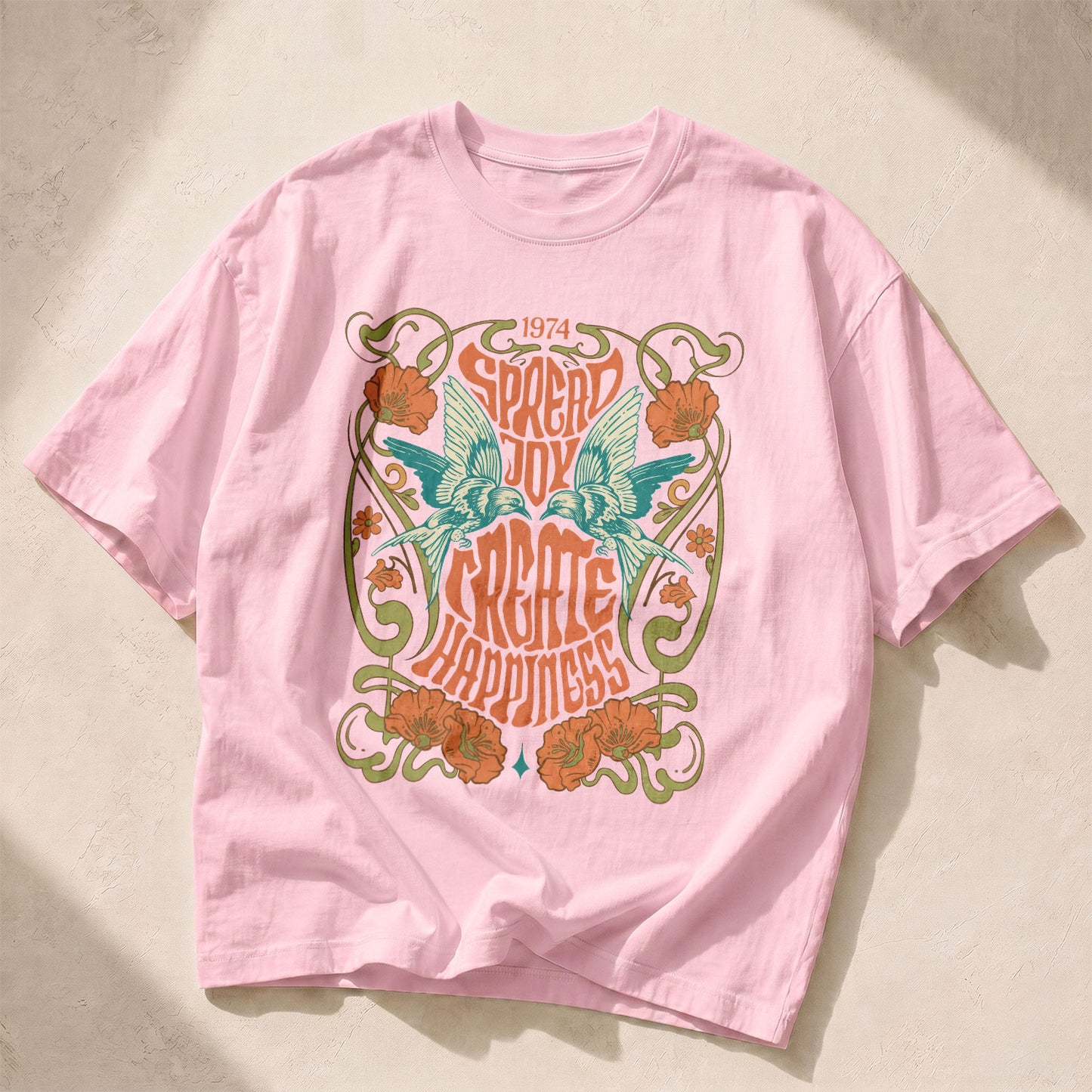 Spread Joy Create Happiness Kindness Peace Women's Groovy Tee