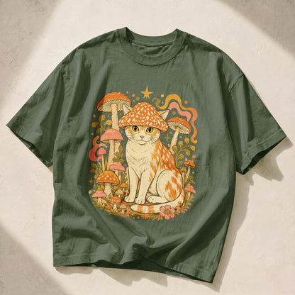 Mushroom Hat Cat Mushroom Nature Women's Groovy Tee