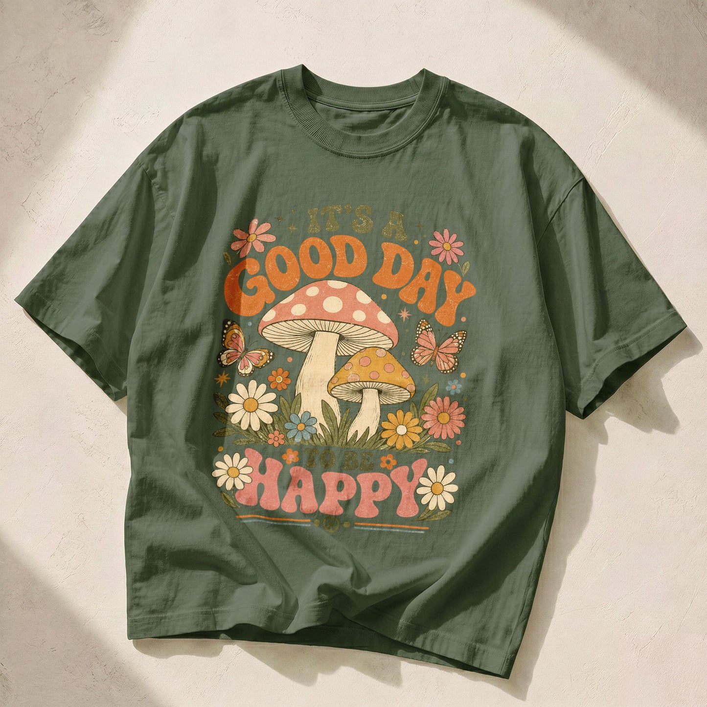 Good Day To Be Happy Mushroom Nature Women's Groovy Tee