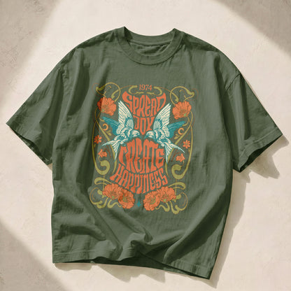 Spread Joy Create Happiness Kindness Peace Women's Groovy Tee