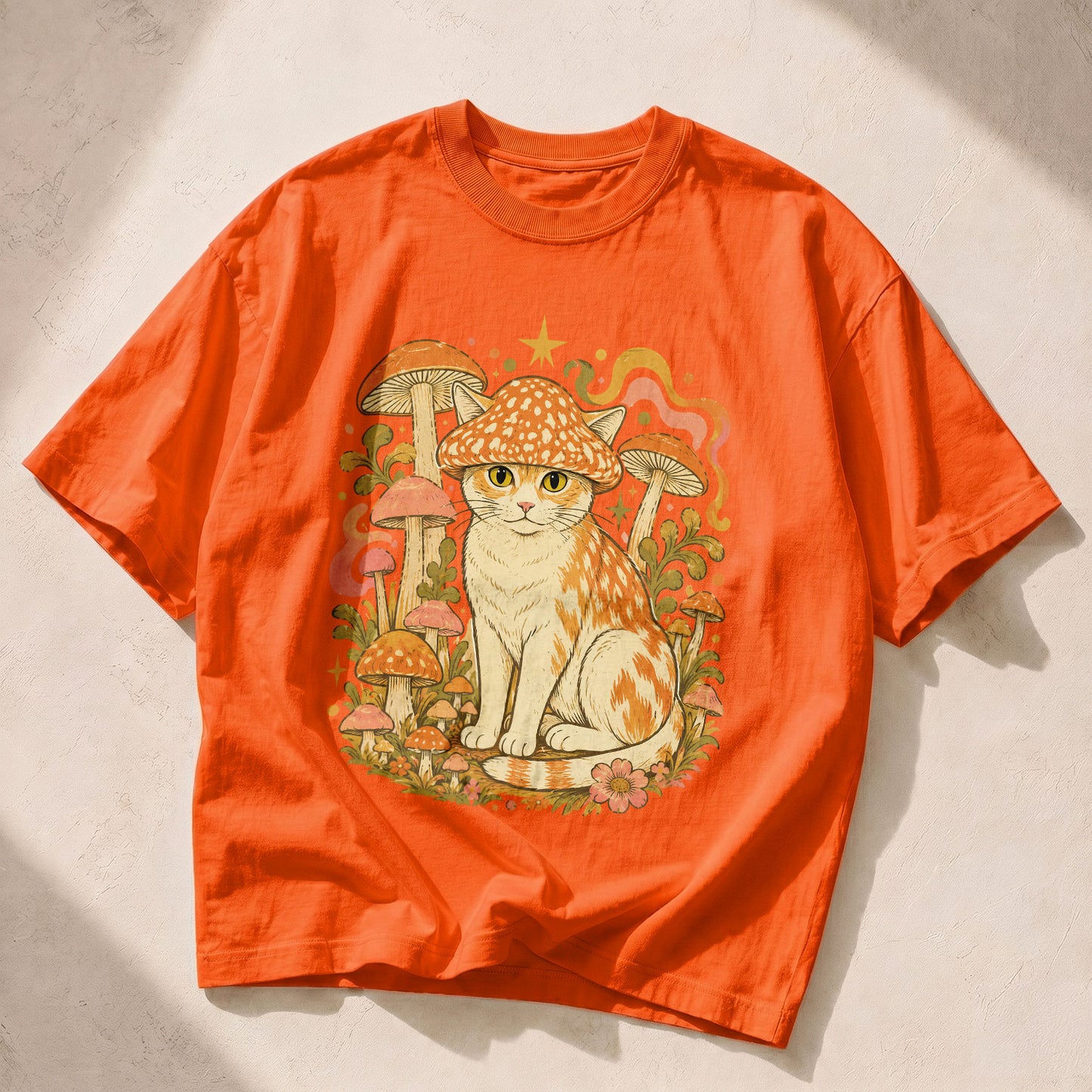Mushroom Hat Cat Mushroom Nature Women's Groovy Tee