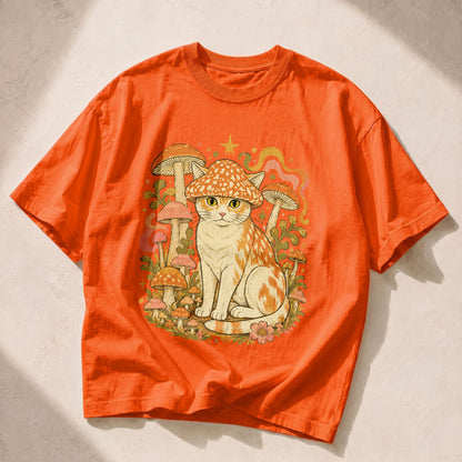 Mushroom Hat Cat Mushroom Nature Women's Groovy Tee