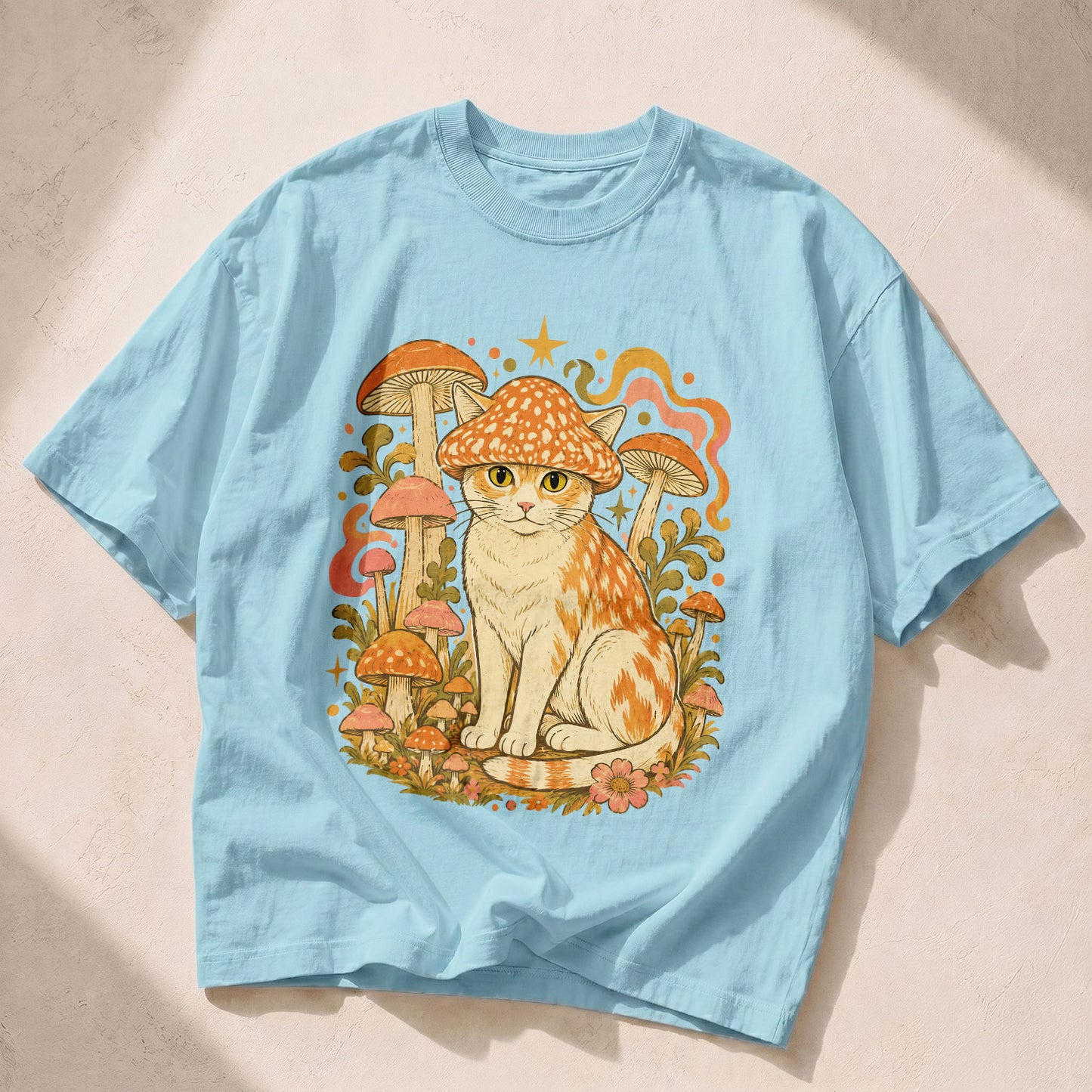 Mushroom Hat Cat Mushroom Nature Women's Groovy Tee