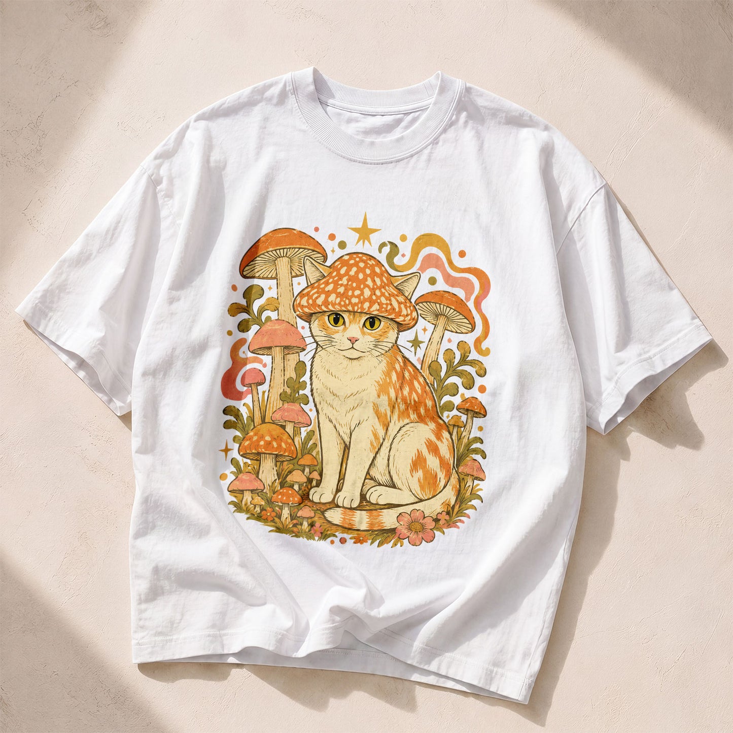 Mushroom Hat Cat Mushroom Nature Women's Groovy Tee