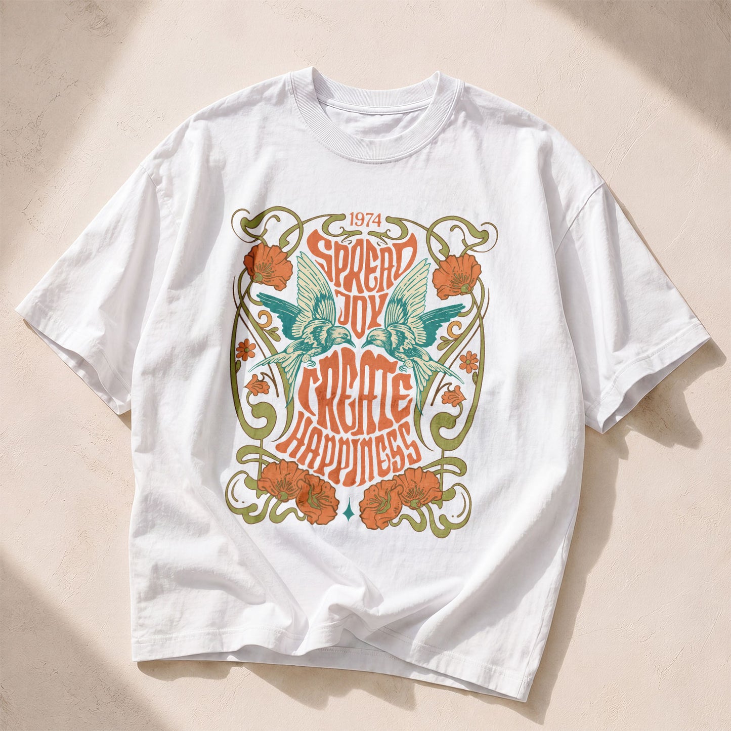Spread Joy Create Happiness Kindness Peace Women's Groovy Tee