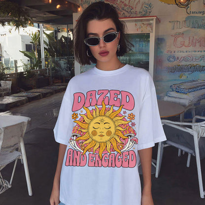 Dazed And Engaged Sun Moon Women's Groovy Tee
