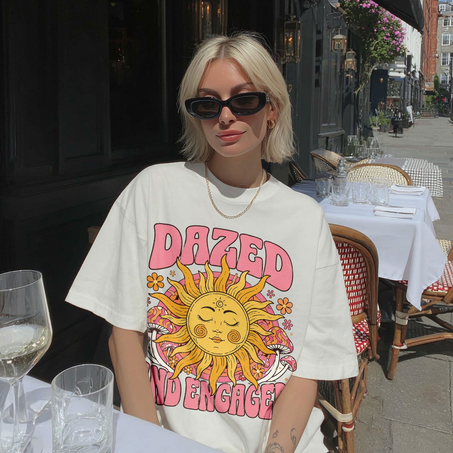 Dazed And Engaged Sun Moon Women's Groovy Tee