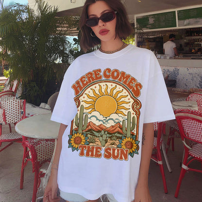 Here Comes the Sun Cosmic Sun Women's Groovy Tee