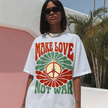 Make Love Not War Kindness Peace Women's Groovy Tee