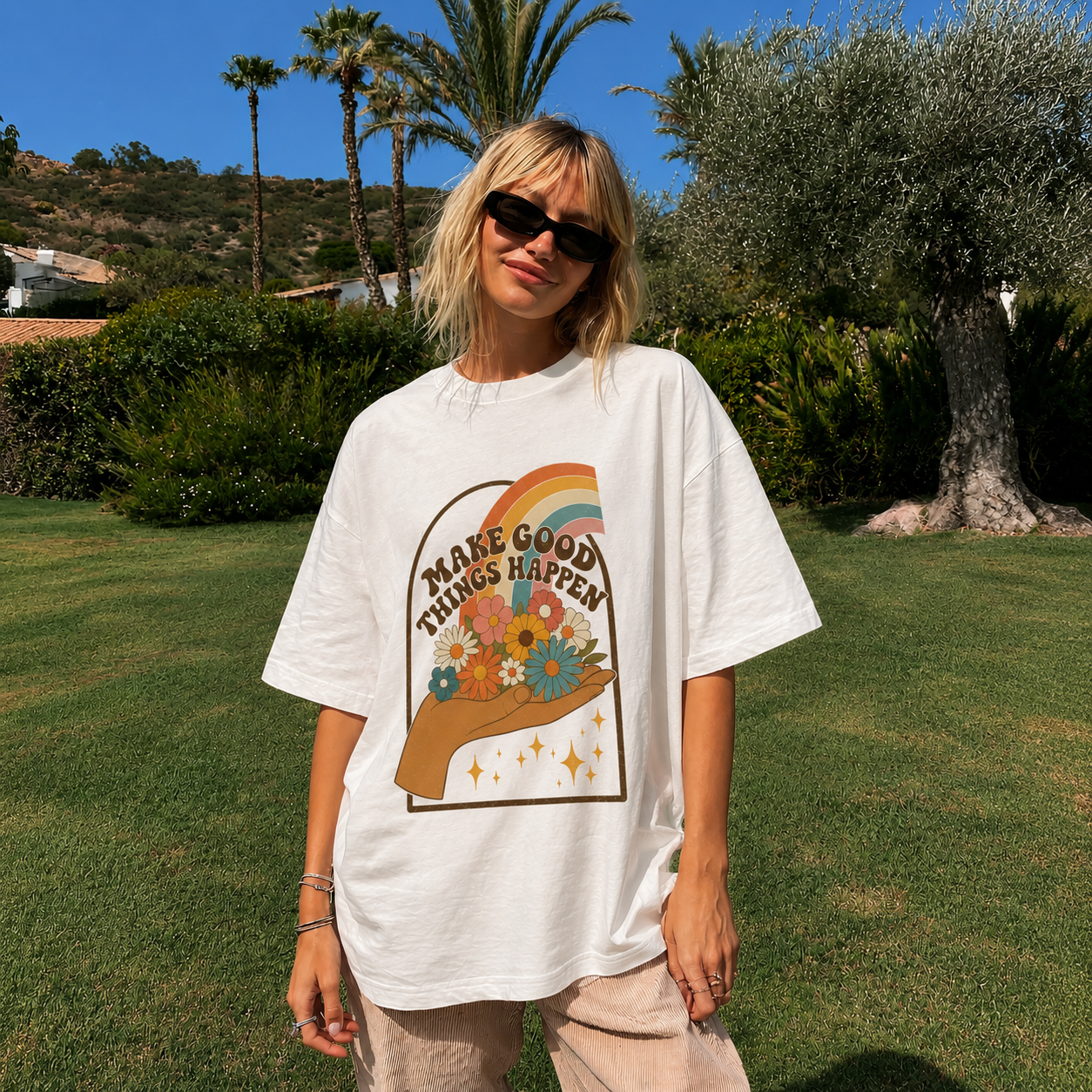 Make Good Things Happen Empowerment Women's Groovy Tee