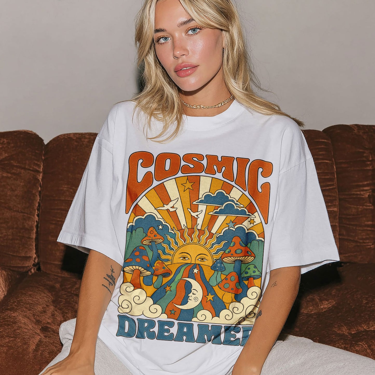 Cosmic Dreamer Sun Moon Women's Groovy Tee