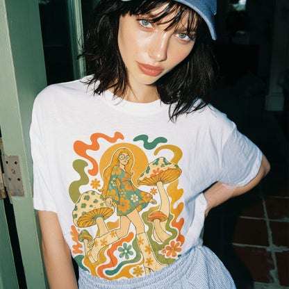 Mushroom Girl Mushroom Nature Women's Groovy Tee