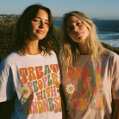 Treat People With Kindness Kindness Peace Women's Groovy Tee