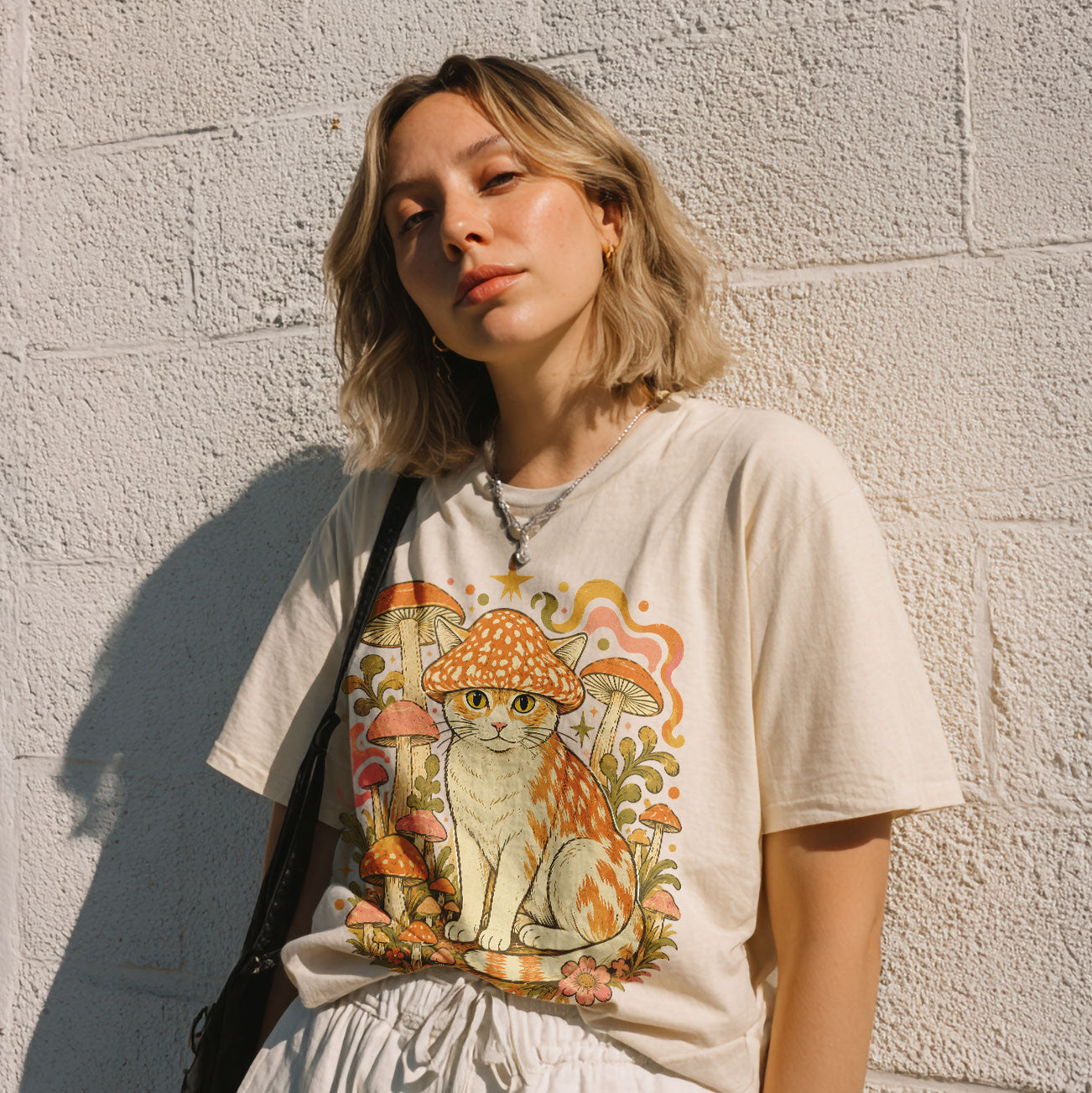 Mushroom Hat Cat Mushroom Nature Women's Groovy Tee