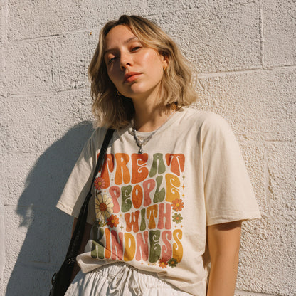 Treat People With Kindness Kindness Peace Women's Groovy Tee