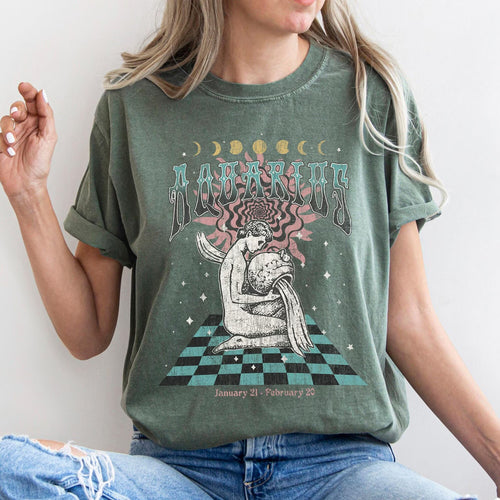 Aquarius zodiac Comfort Colors tee - Moss