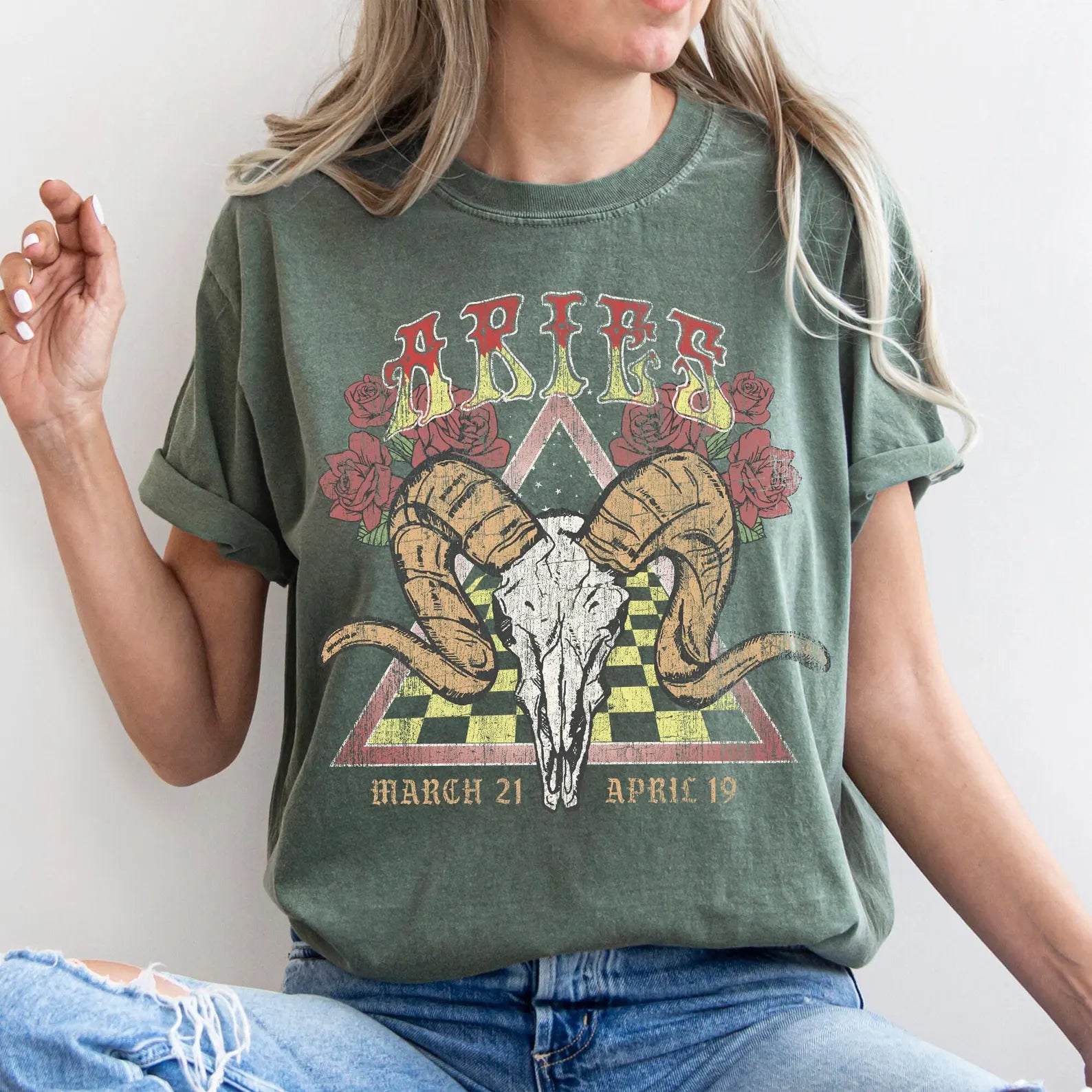 Aries zodiac Comfort Colors tee - Moss