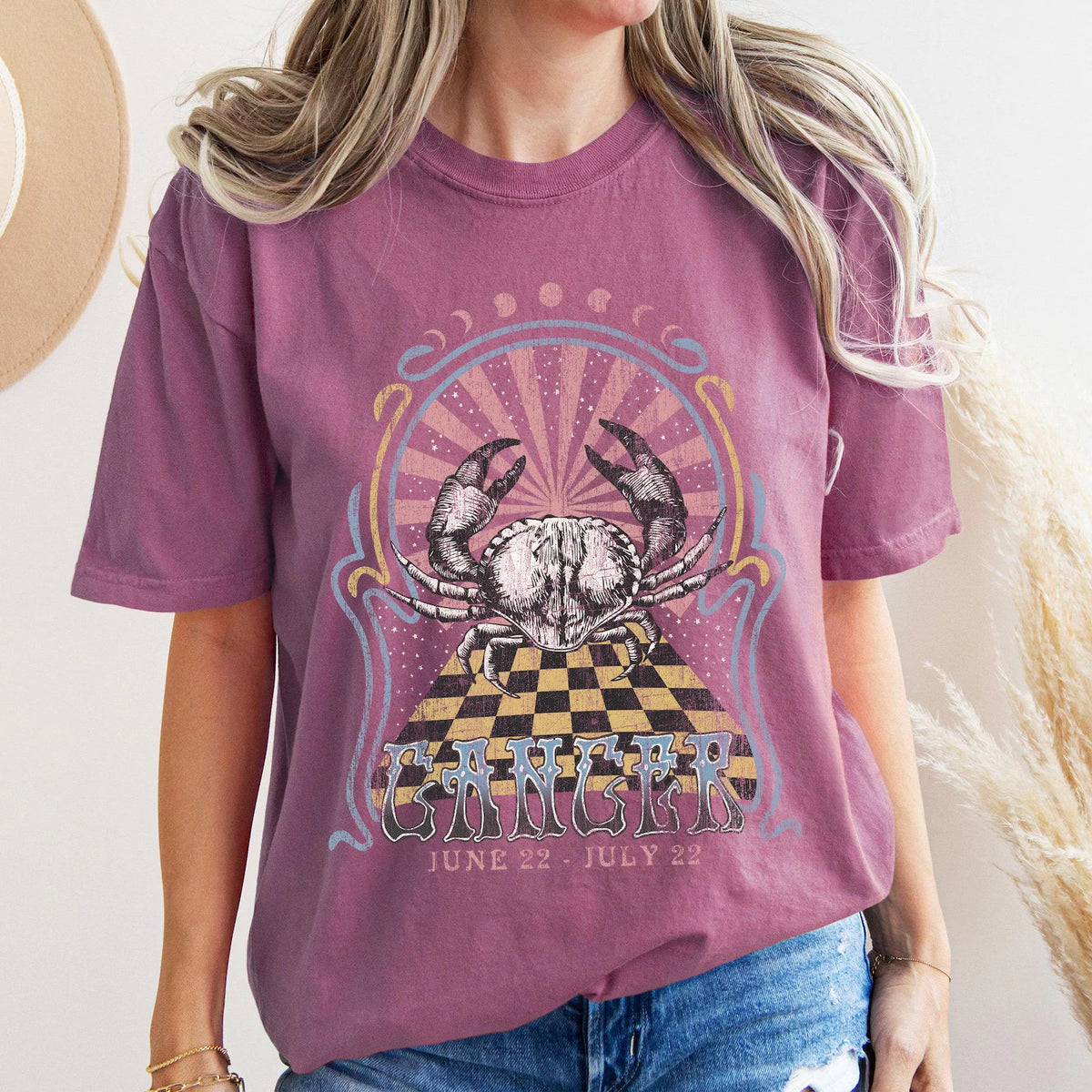 Cancer zodiac Comfort Colors tee - Berry