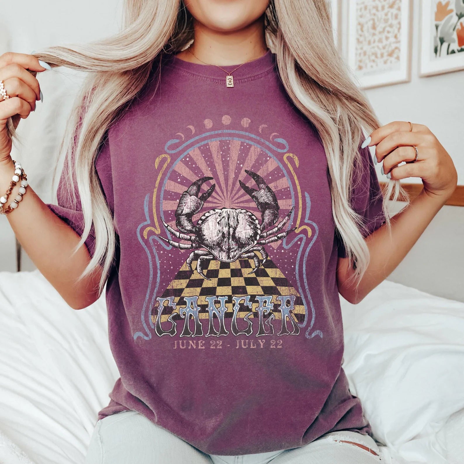Cancer zodiac Comfort Colors tee - Berry