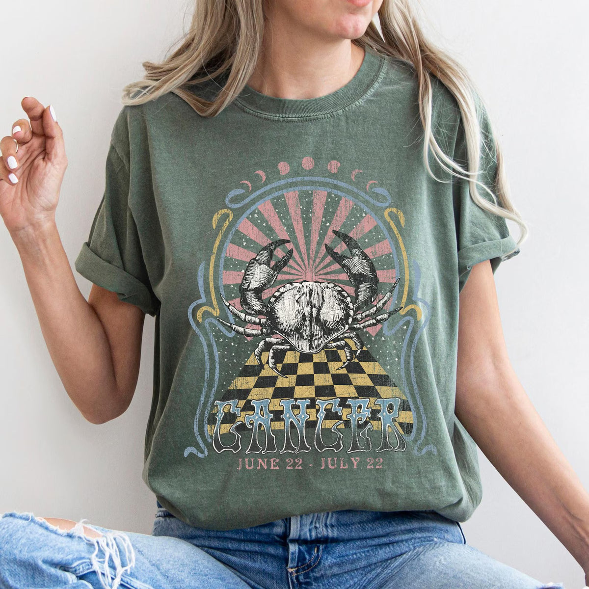Cancer zodiac Comfort Colors tee - Moss