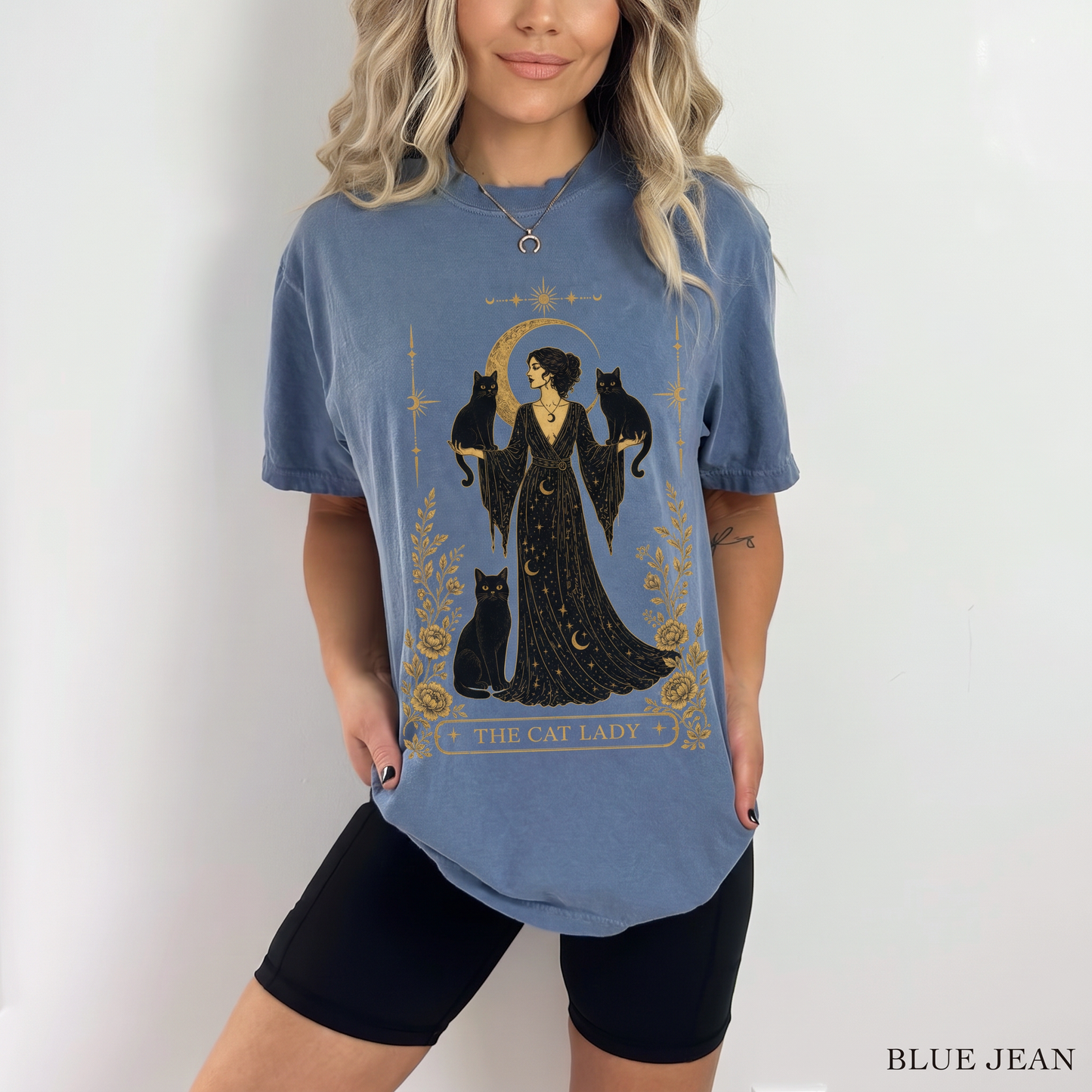 The Cat Lady tarot Comfort Colors tee - Blue Jean