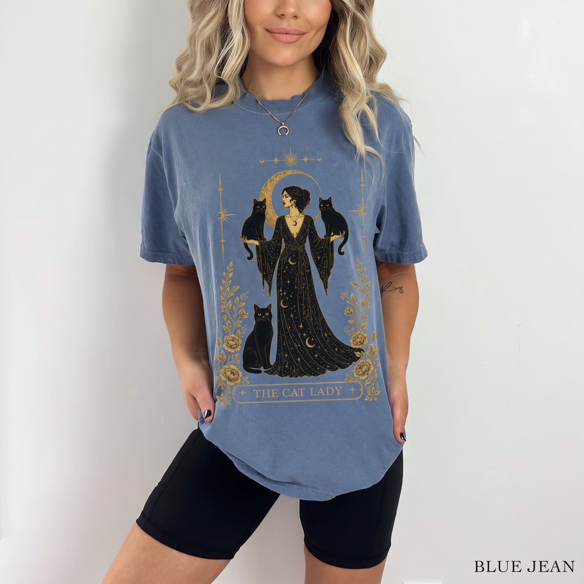 The Cat Lady tarot Comfort Colors tee - Blue Jean