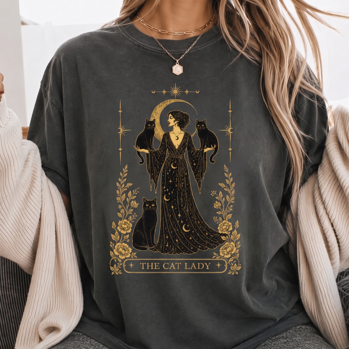 The Cat Lady tarot Comfort Colors tee - Pepper