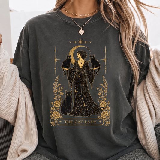 The Cat Lady tarot Comfort Colors tee - Pepper