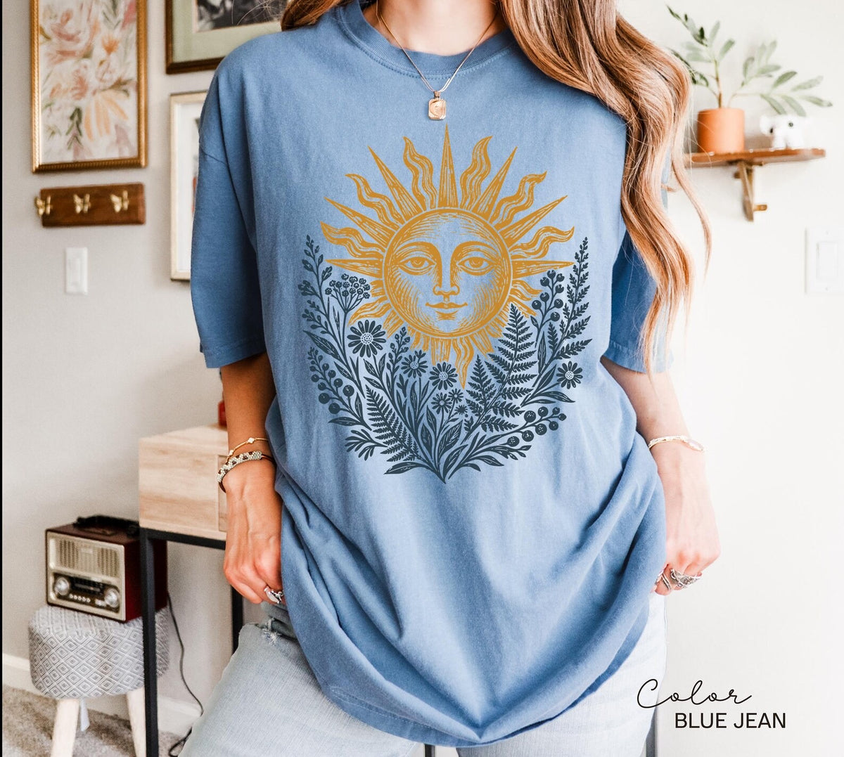 Celestial Sun Botanical Comfort Colors tee - Blue Jean