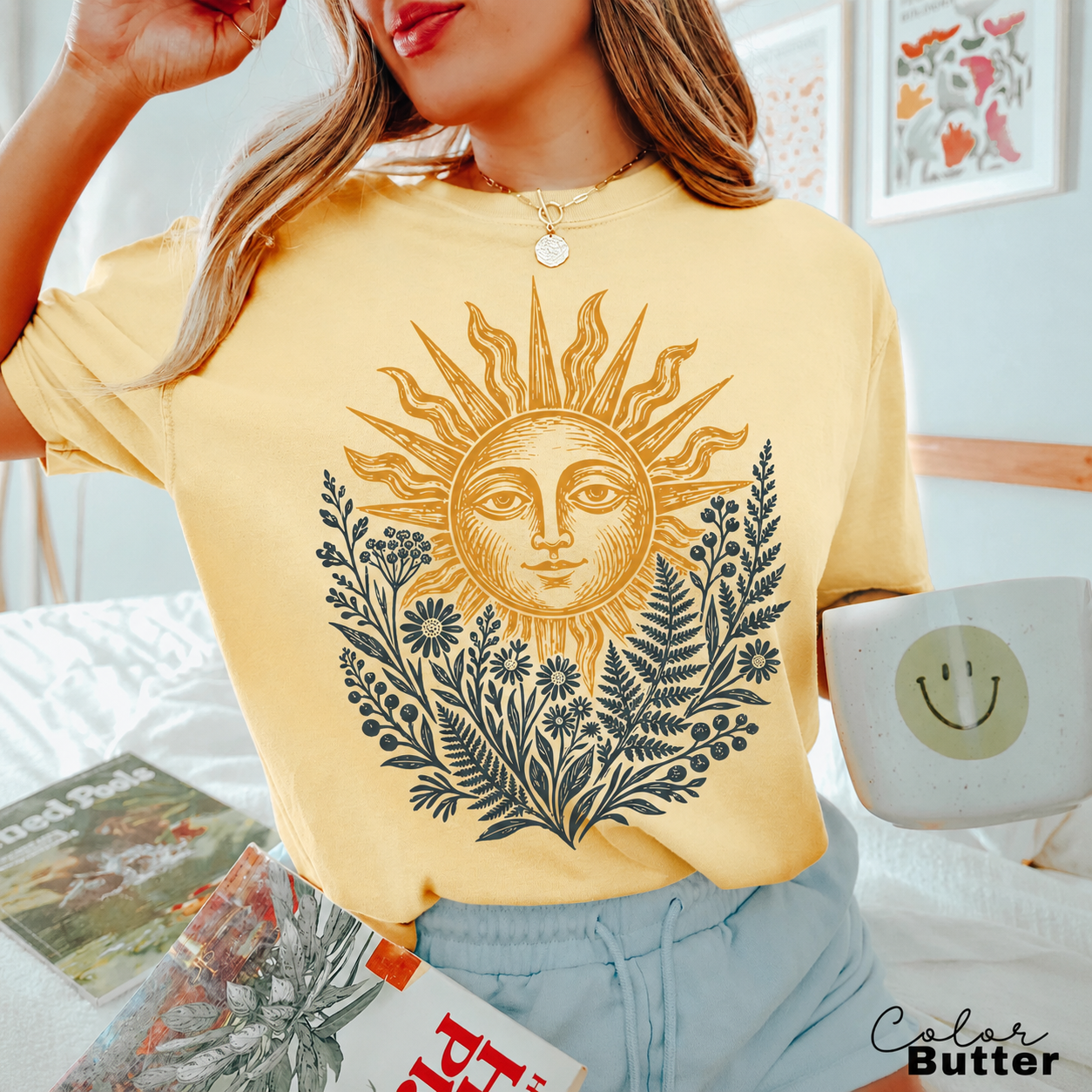 Celestial Sun Botanical Comfort Colors tee - Butter