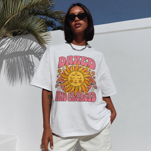 Dazed And Engaged Sun Moon Women's Groovy Tee