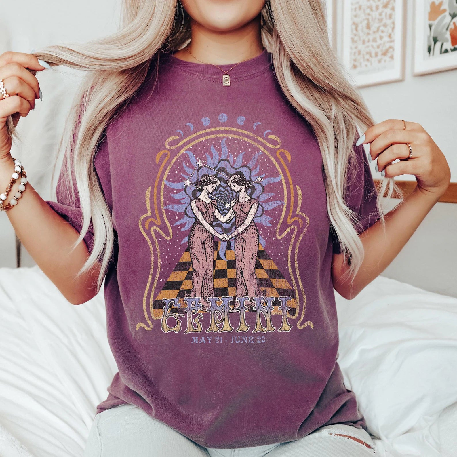 Gemini zodiac Comfort Colors tee - Berry