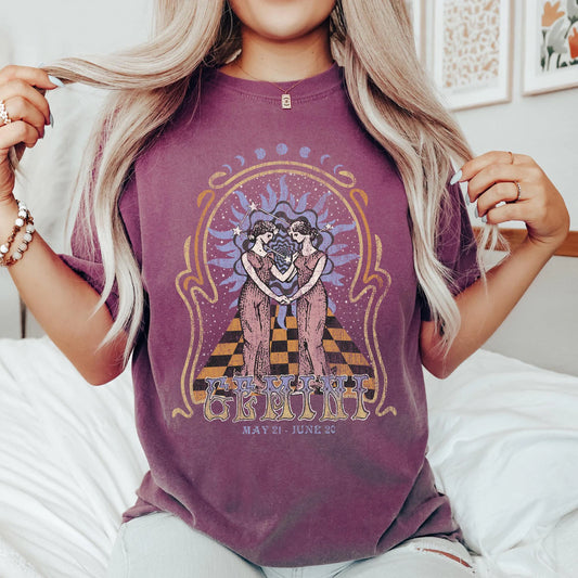 Gemini zodiac Comfort Colors tee - Berry