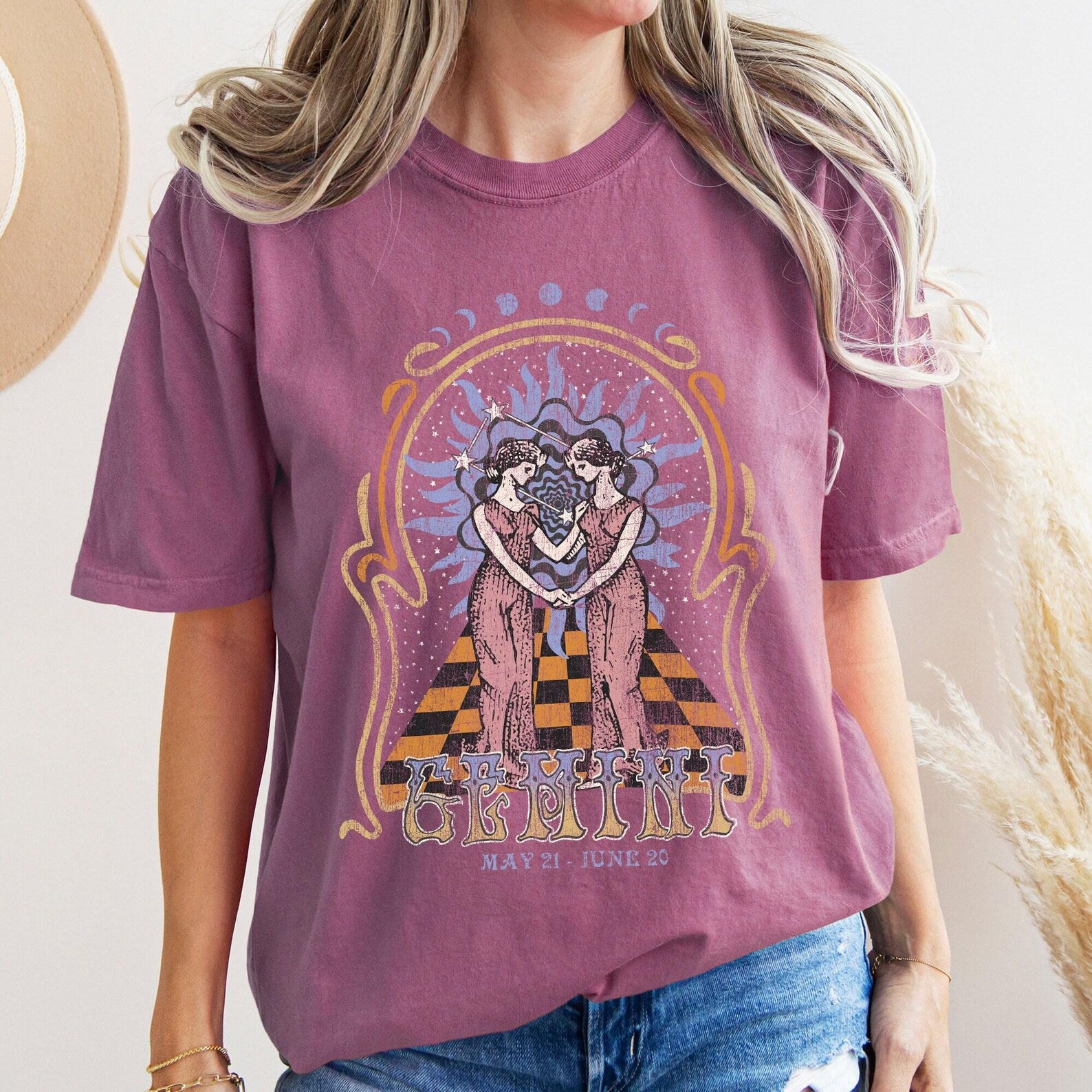 Gemini zodiac Comfort Colors tee - Berry