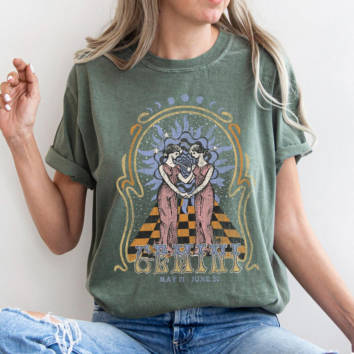 Gemini zodiac Comfort Colors tee - Moss