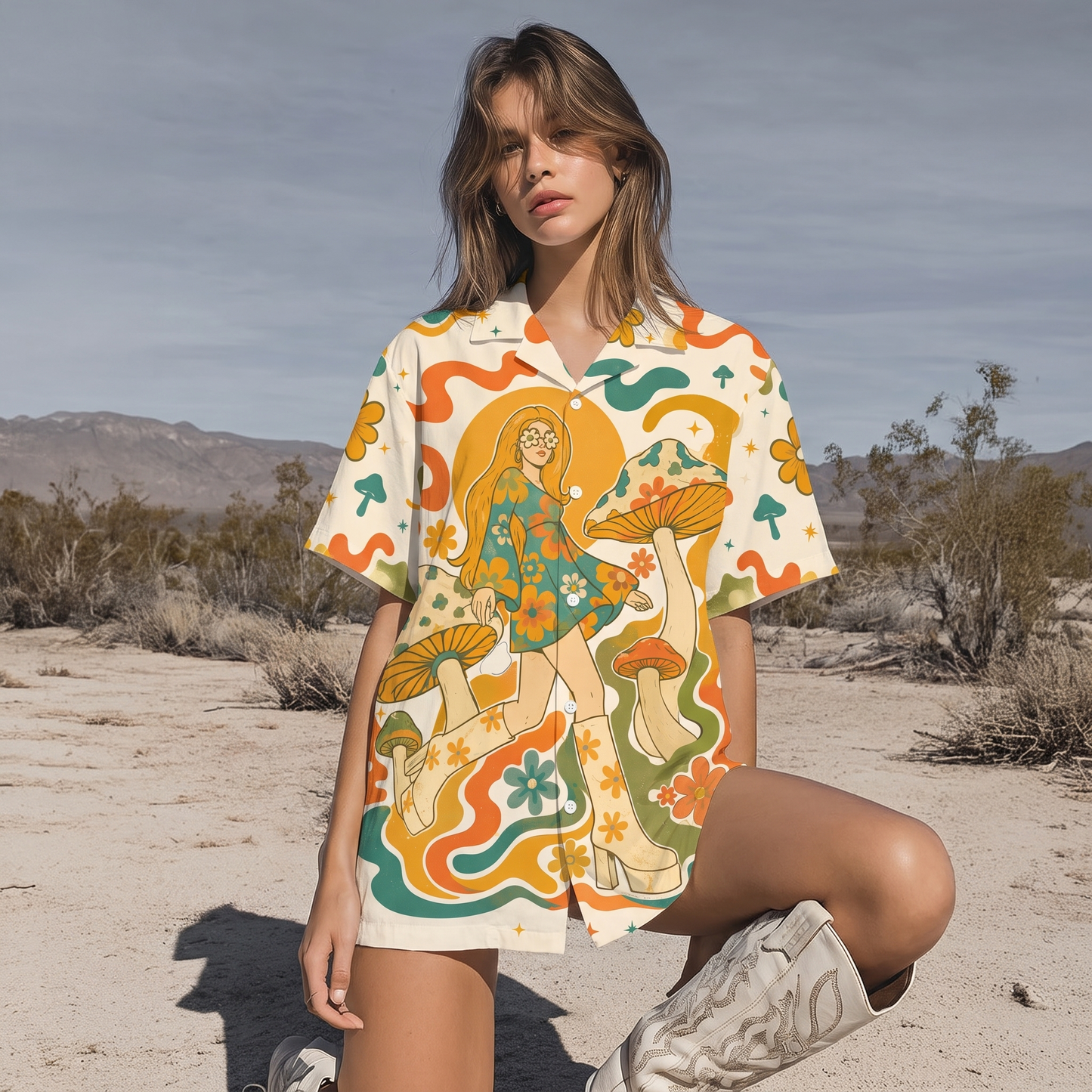 Mushroom Girl Mushroom Nature Women's 3D Hawaiian Shirt