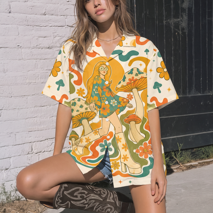 Mushroom Girl Mushroom Nature Women's 3D Hawaiian Shirt