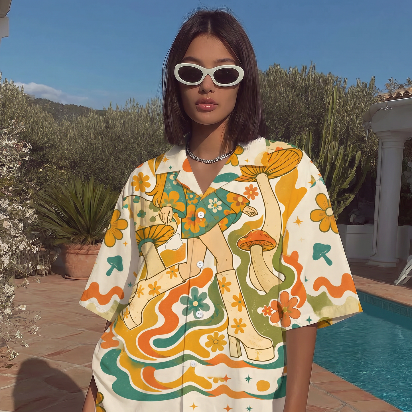 Mushroom Girl Mushroom Nature Women's 3D Hawaiian Shirt