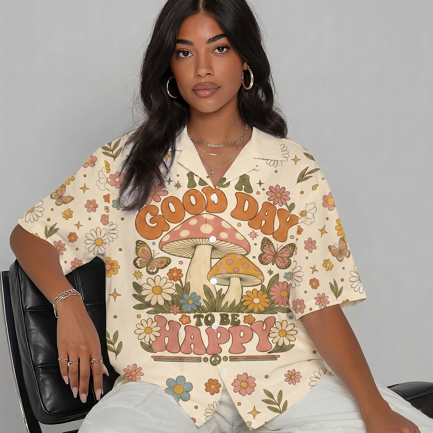 Good Day To Be Happy Mushroom Nature Women's 3D Hawaiian Shirt