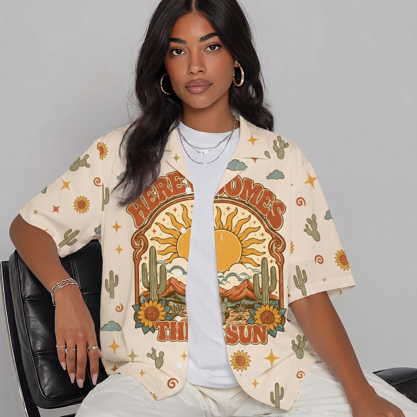 Here Comes The Sun Sun & Moon Women's 3D Hawaiian Shirt