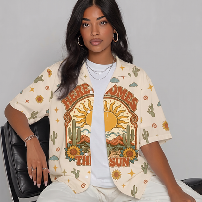 Here Comes The Sun Sun & Moon Women's 3D Hawaiian Shirt