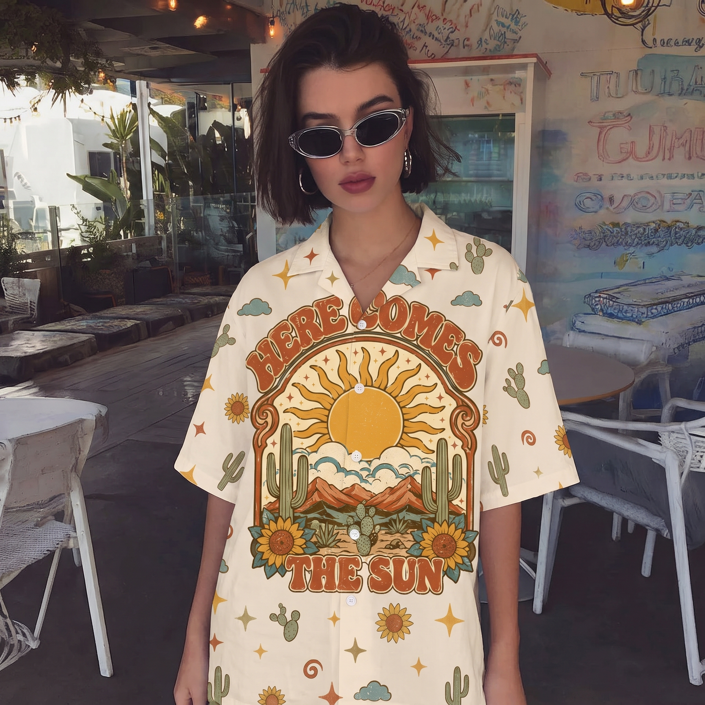 Here Comes The Sun Sun & Moon Women's 3D Hawaiian Shirt