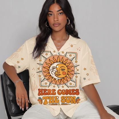Here Comes The Sun Sun & Moon Women's 3D Hawaiian Shirt