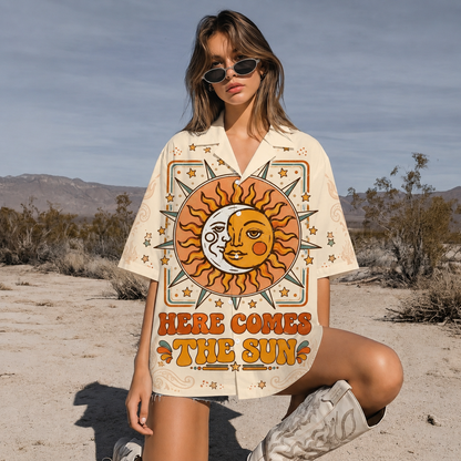 Here Comes The Sun Sun & Moon Women's 3D Hawaiian Shirt