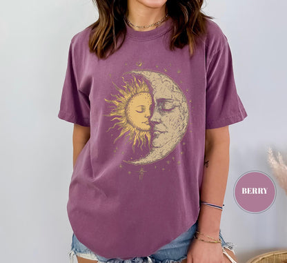 Mystical Sun & Moon Face Women's Groovy Tee Comfort Colors